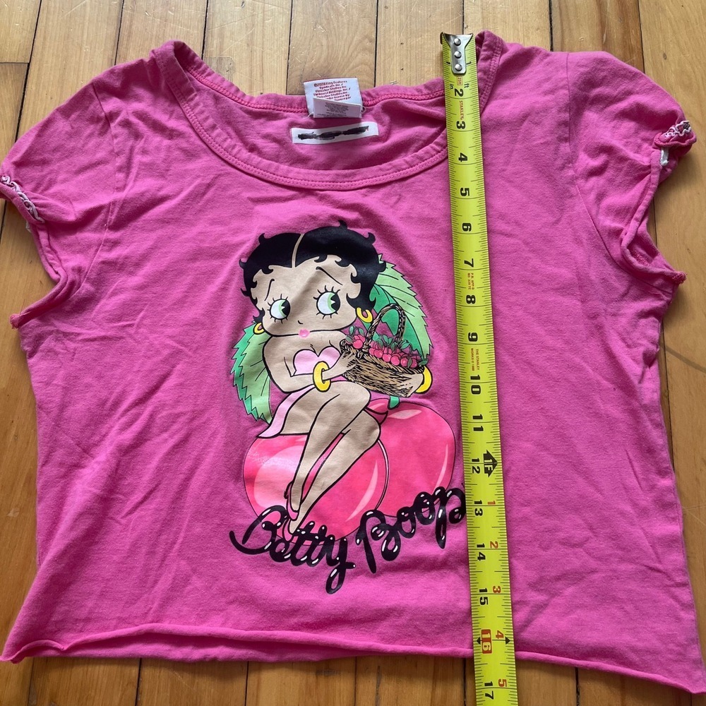 Betty Boop Vintage 2008 Pink Graphic Crop Top Cap Sleeve Baby Tee Womens Medium - Picture 6 of 7